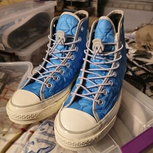 Blue Quilted High-Top Sneakers